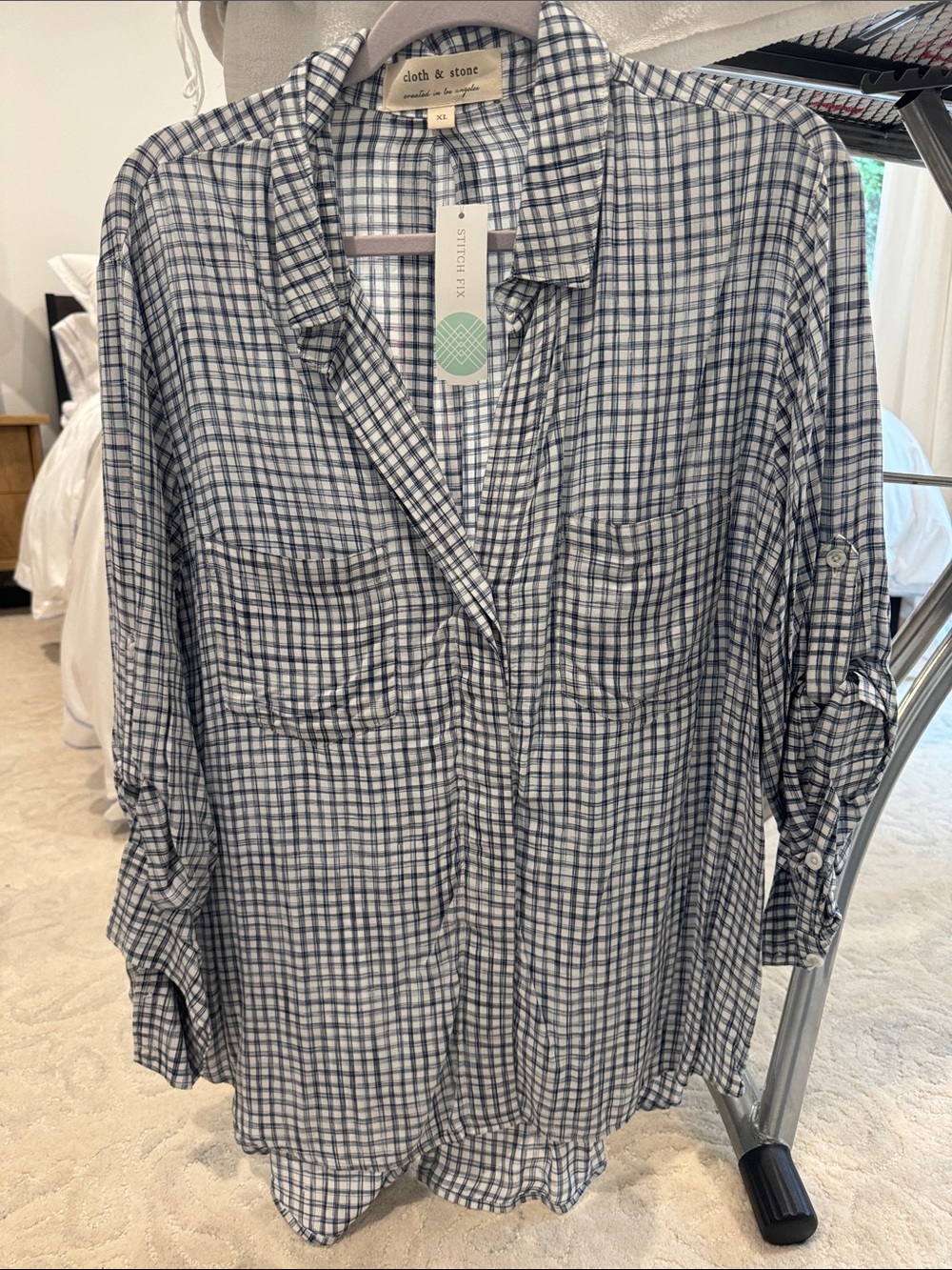 cloth & stone Navy and White Plaid Button-Front Shirt